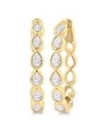 Pear Shape Bezel Set Diamond Fashion Hoop Earrings