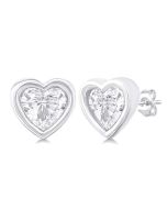 Heart Shape Bezel Set Petite Diamond Fashion Earrings