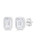 Emerald Shape Bezel Set Petite Diamond Fashion Earrings