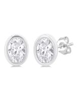 Oval Shape Bezel Set Petite Diamond Fashion Earrings