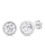 Round Shape Bezel Set Petite Diamond Fashion Earrings