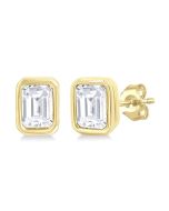 Emerald Shape Bezel Set Petite Diamond Fashion Earrings