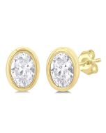 Oval Shape Bezel Set Petite Diamond Fashion Earrings