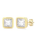 Princess Shape Bezel Set Petite Diamond Fashion Stud Earrings