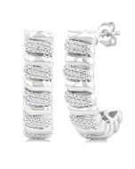 Silver Bold Diamond Half Hoop Earrings