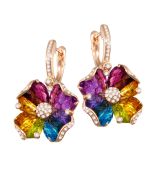 14kt Rose Gold Bellarri Multi Sapphire Flower Earrings