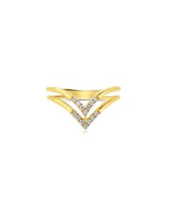 14k Yellow Gold 1/7ctw Diamond Cheveron Ring