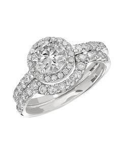 Eternal Harmony Lab Grown 1 ctw Round-Cut Diamond Halo Bridal Set