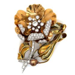 French 18K & Platinum En Tremblant Diamond Flower Brooch
