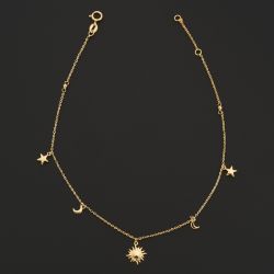 10k Yellow Gold Sun Moon Star Anklet