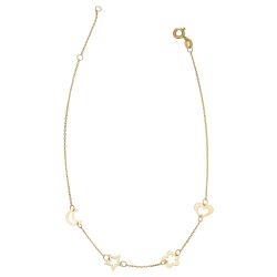 10k Yellow Gold Heart-Flower-Star-Moon Station Adjustable Length Anklet