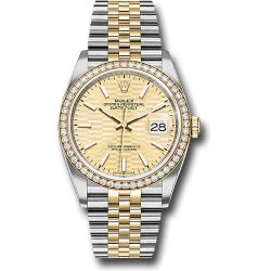 *Previously Enjoyed* Rolex Yellow Rolesor Datejust 36 Watch - Diamond Bezel - Golden Fluted Motif Index Dial - Jubilee Bracelet