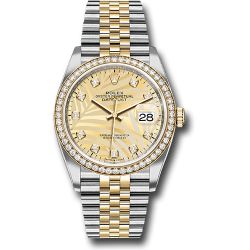 *Previously Enjoyed* Rolex Yellow Rolesor Datejust 36 Watch - Diamond Bezel - Golden Palm Motif Diamond Dial - Jubilee Bracelet