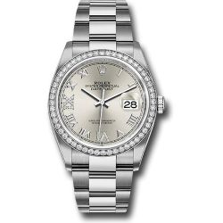 *Previously Enjoyed* Rolex Steel Datejust 36 Watch - Diamond Bezel - Silver Diamond Roman VI and IX Dial - Oyster Bracelet