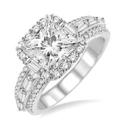 Princess Shape Semi-Mount Halo Diamond Engagement Ring