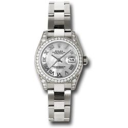 *Previously Enjoyed* Rolex White Gold Lady-Datejust 26 Watch - 42 Diamond Bezel - Dark Mother-Of-Pearl Roman Dial - Oyster Bracelet