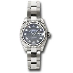 *Previously Enjoyed* Rolex White Gold Lady-Datejust 26 Watch - Fluted Bezel - Black Mother-Of-Pearl Diamond Dial - Oyster Bracelet