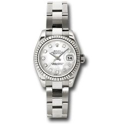 *Previously Enjoyed* Rolex White Gold Lady-Datejust 26 Watch - Fluted Bezel - Mother-Of-Pearl Diamond Dial - Oyster Bracelet