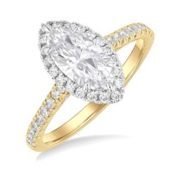 Marquise Shape Semi-Mount Halo Diamond Engagement Ring