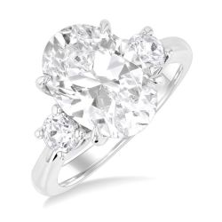 Oval Shape Past Present & Future Semi-Mount Diamond Engagement Ring