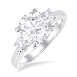 Round Shape Past Present & Future Semi-Mount Diamond Engagement Ring