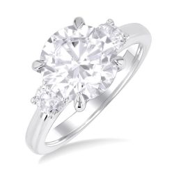 Round Shape Past Present & Future Semi-Mount Diamond Engagement Ring