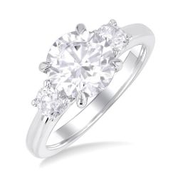 Round Shape Past Present & Future Semi-Mount Diamond Engagement Ring