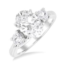 Oval Shape Past Present & Future Semi-Mount Diamond Engagement Ring