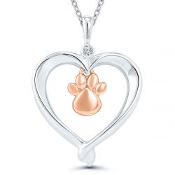 Silver Heart and Rose Gold Paw Pendant