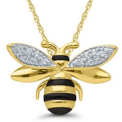 Diamond Bumble Bee Pendant Sterling Silver