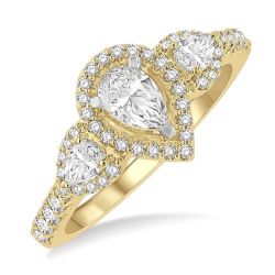 Pear Shape Past Present & Future Halo Diamond Engagement Ring