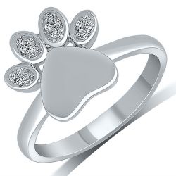 Front View Sterling Silver Diamond Puppy Paw Ring