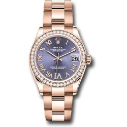  Rolex Everose Gold Datejust 31 Watch - Diamond Bezel - Aubergine Diamond Six Dial - Oyster Bracelet