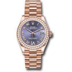  Rolex Everose Gold Datejust 31 Watch - Diamond Bezel - Aubergine Diamond Six Dial - President Bracelet