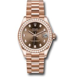  Rolex Everose Gold Datejust 31 Watch - Diamond Bezel - Chocolate Diamond Dial - President Bracelet