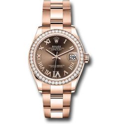  Rolex Everose Gold Datejust 31 Watch - Diamond Bezel - Chocolate Diamond Six Dial - Oyster Bracelet