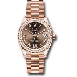  Rolex Everose Gold Datejust 31 Watch - Diamond Bezel - Chocolate Diamond Six Dial - President Bracelet