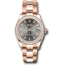  Rolex Everose Gold Datejust 31 Watch - Diamond Bezel - Rhodium Index Dial - Oyster Bracelet