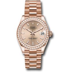 *Previously Enjoyed* Rolex Everose Gold Datejust 31 Watch - Diamond Bezel - Rosé Index Dial - President Bracelet