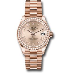 *Previously Enjoyed* Rolex Everose Gold Datejust 31 Watch - Diamond Bezel - Rosé Roman Dial - President Bracelet