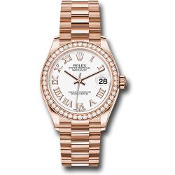 *Previously Enjoyed* Rolex Everose Gold Datejust 31 Watch - Diamond Bezel - White Roman Dial - President Bracelet