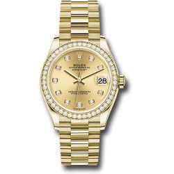 *Previously Enjoyed* Rolex Yellow Gold Datejust 31 Watch - Diamond Bezel - Champagne Diamond Dial - President Bracelet