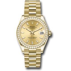 *Previously Enjoyed* Rolex Yellow Gold Datejust 31 Watch - Diamond Bezel - Champagne Index Dial - President Bracelet