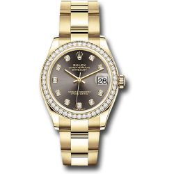 *Previously Enjoyed* Rolex Yellow Gold Datejust 31 Watch - Diamond Bezel - Dark Grey Diamond Dial - Oyster Bracelet