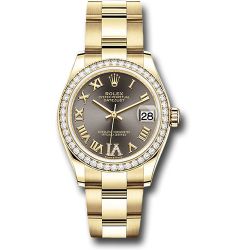 *Previously Enjoyed* Rolex Yellow Gold Datejust 31 Watch - Diamond Bezel - Dark Grey Diamond Six Dial - Oyster Bracelet