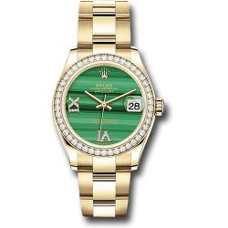 *Previously Enjoyed* Rolex Yellow Gold Datejust 31 Watch - Diamond Bezel - Malachite Diamond Six and Nine Dial - Oyster Bracelet