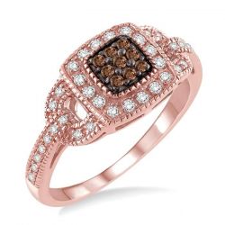 Champagne Diamond and Chocolate Diamond Halo Fashion Ring