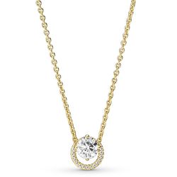 Sparkling Round Halo Pendant Collier Necklace