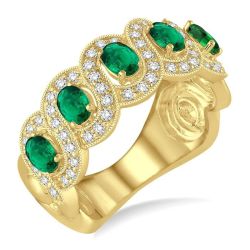 Oval Shape 5 Stones Gemstone & Diamond Ring