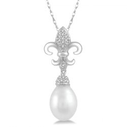 Pearl & Diamond Fleur De Lis Pendant